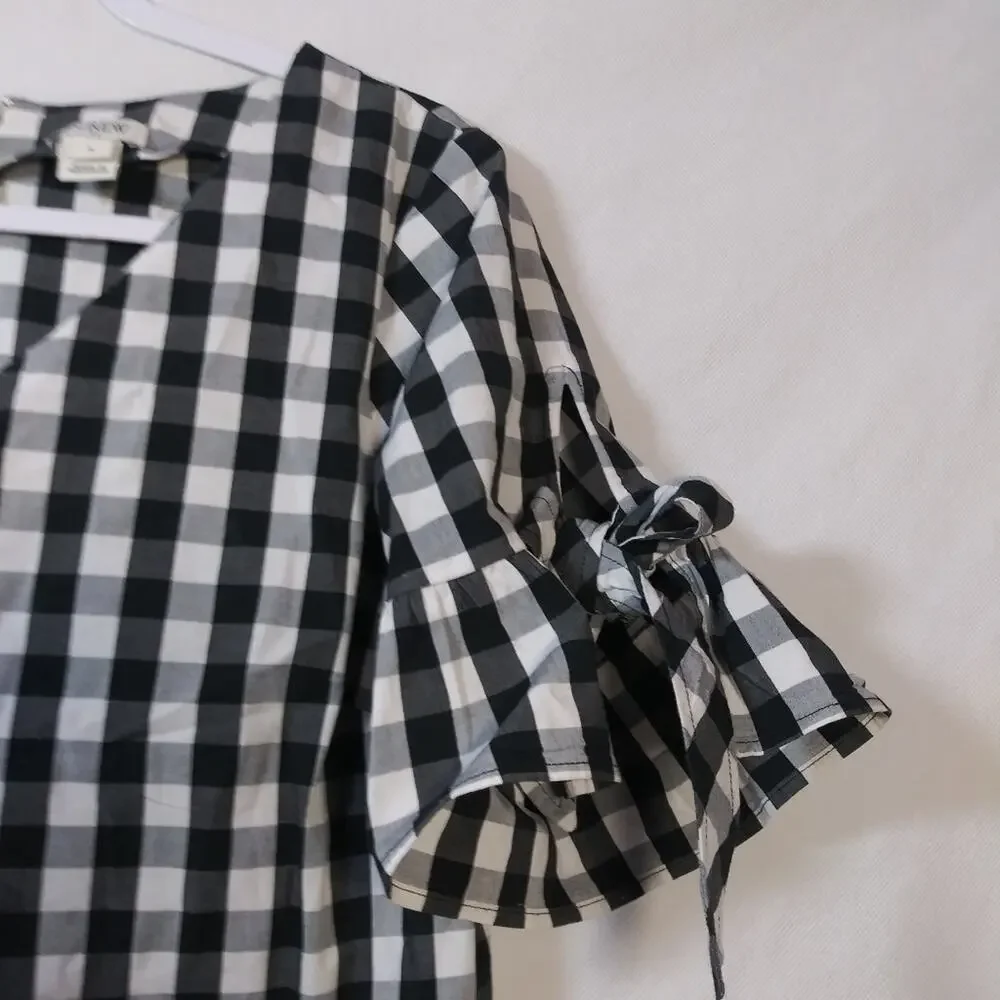 J. Crew Black White Gingham Tie-sleeve Dress Spring Cottage Core Size Small